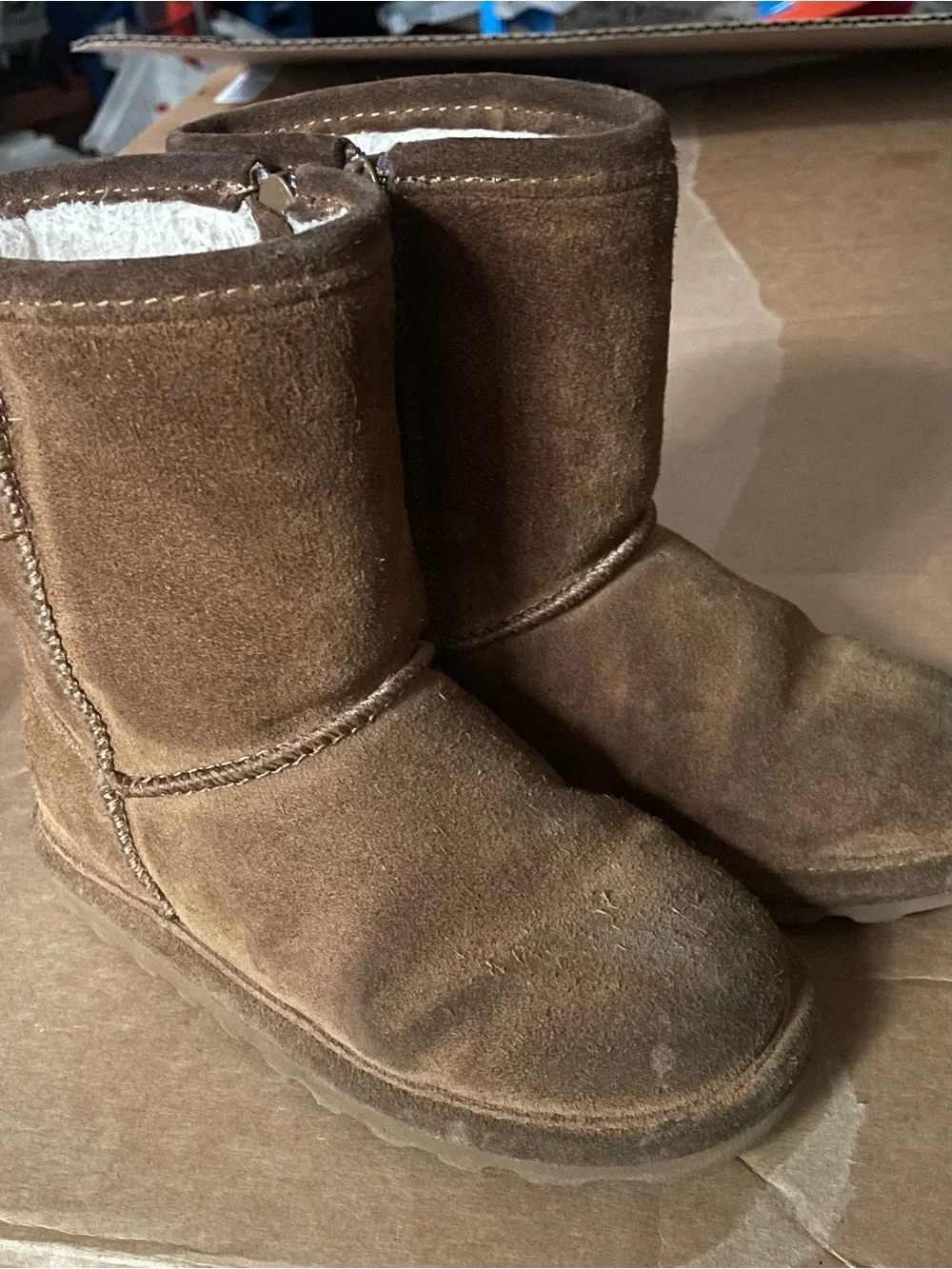 BearPaw Kids Chestnut Brown Suede Plush-Lined Boots